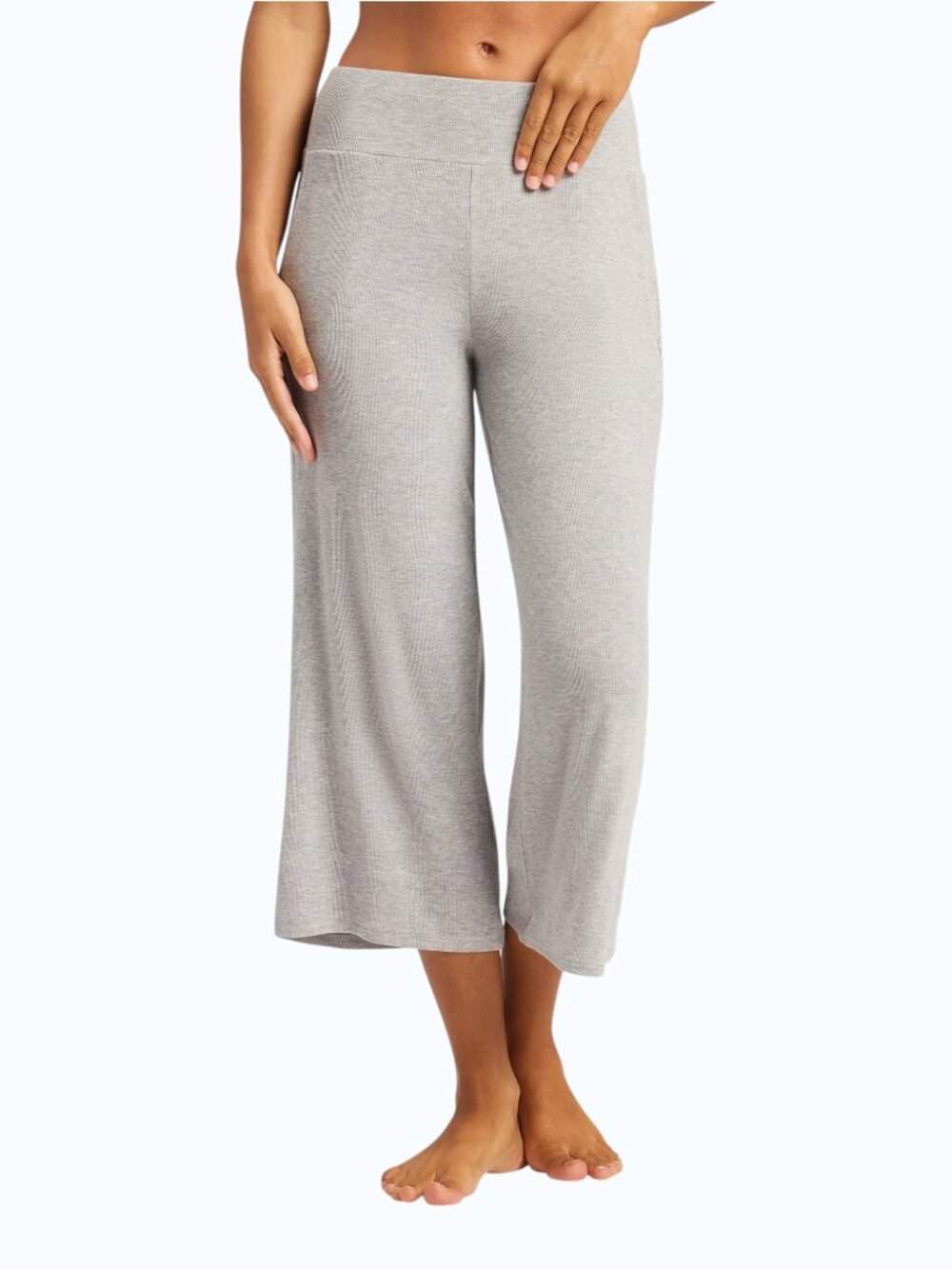 Cozy Earth Rib Knit Lounge Pants Women's L Gray Wide Leg Crop Capri Bamboo